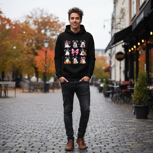 Cute Pink Halloween Ghosts Halloween ghosts Hoodie Black lifestyle mockup