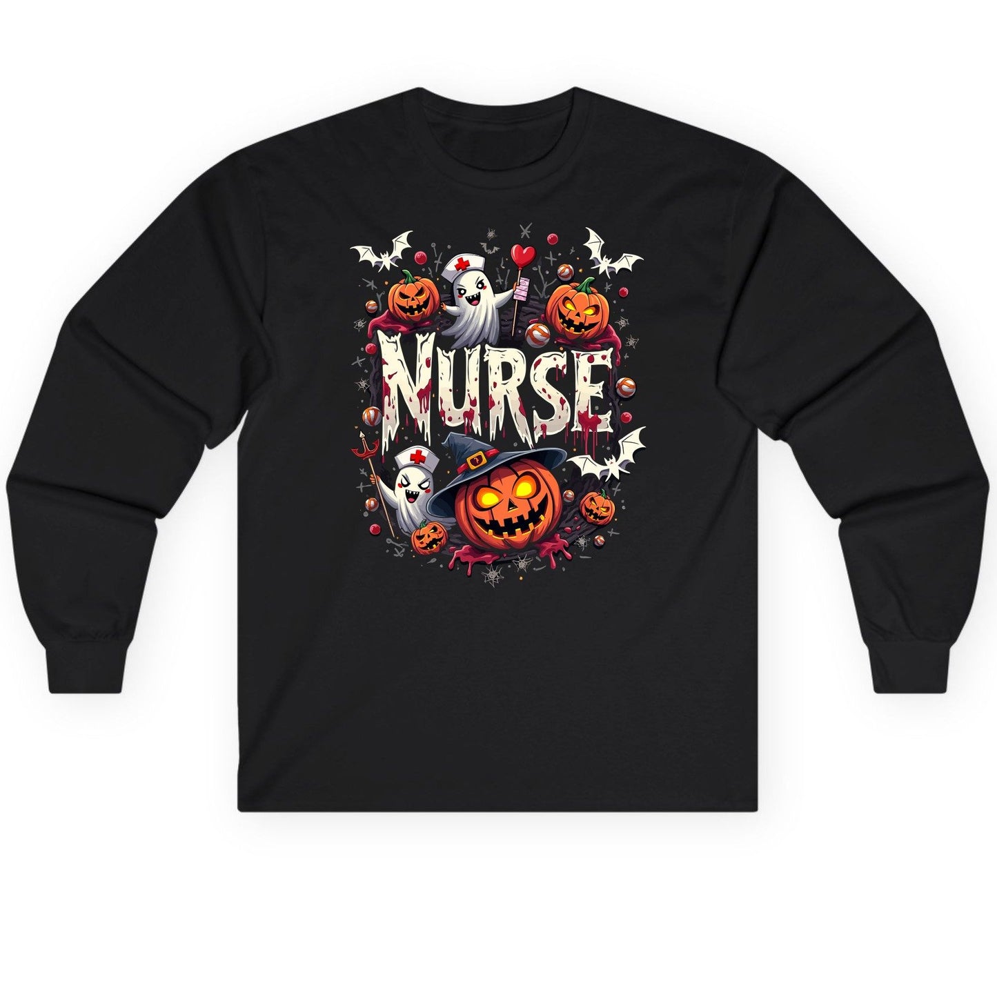 Nurse Halloween nurse Long Sleeve Tee Black product mockup