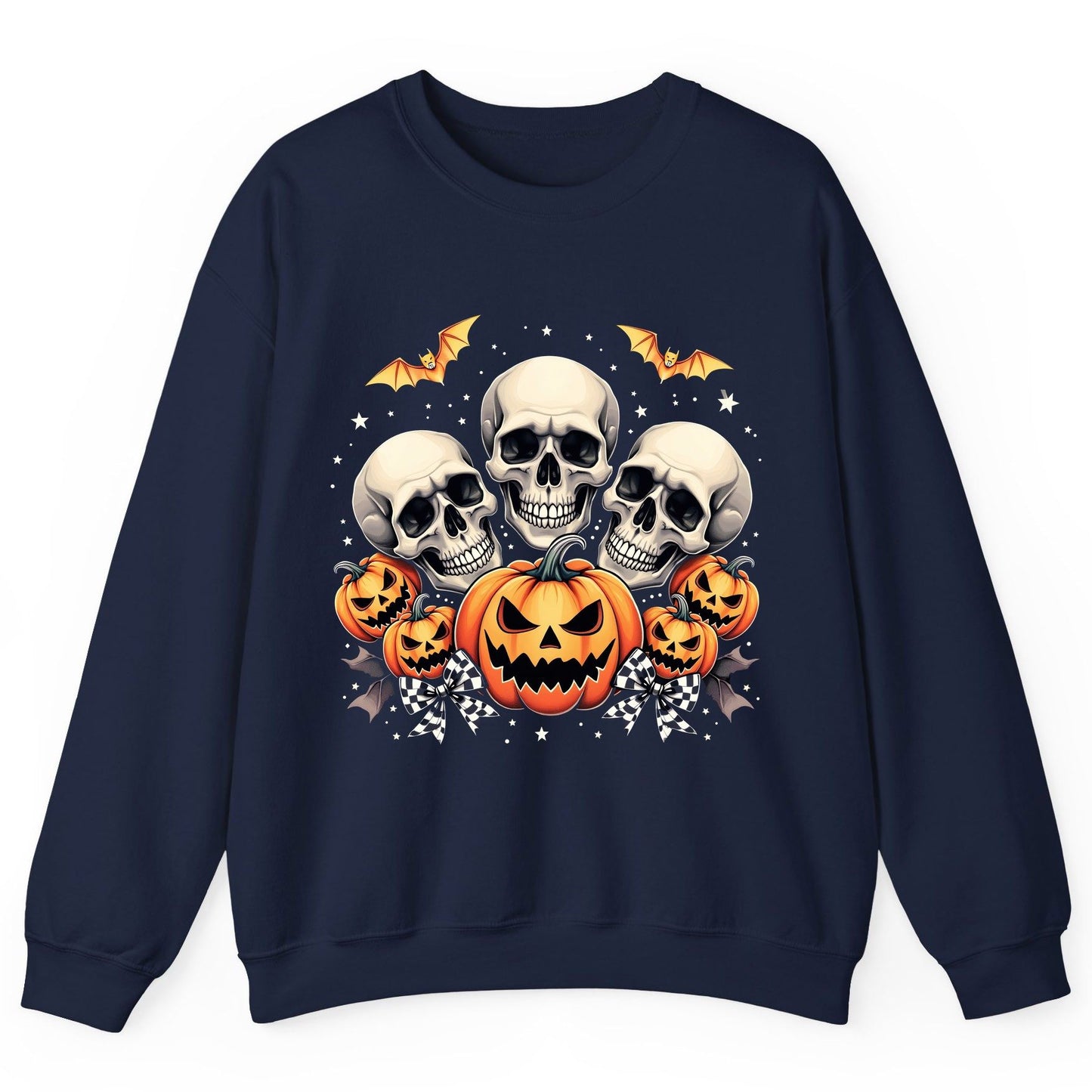 Skulls and Pumpkins Halloween Halloween Sweatshirt Navy product mockup