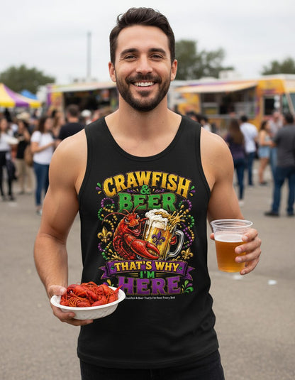 Crawfish & Beer That's Why I'm Here Funny Boil Tank Top - lifestyle model mockup - Black
