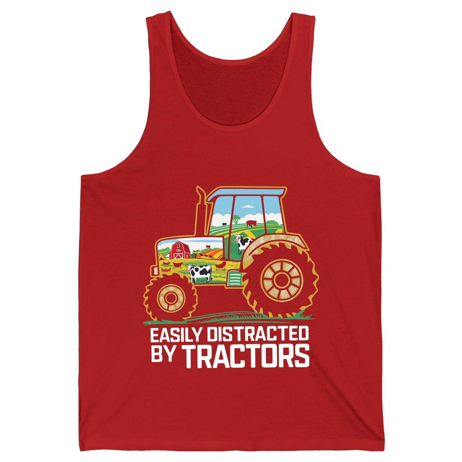 Easily Distracted by Tractors farming Tank Top Red product mockup