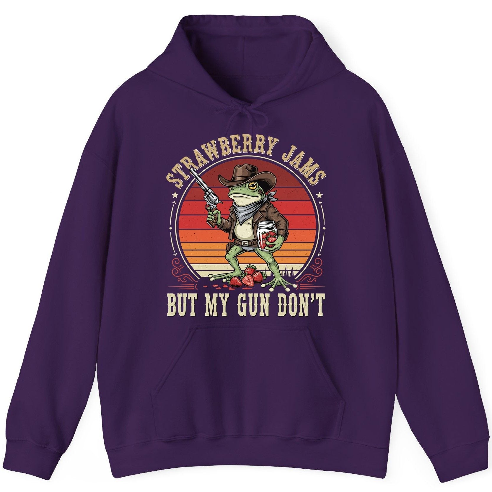 Strawberry Jams but My Gun Don't cowboy frog Hoodie Purple product mockup