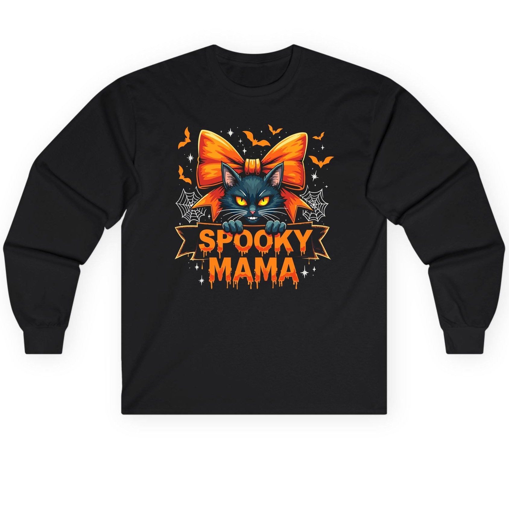Spooky Mama black cat Long Sleeve Tee Black product mockup