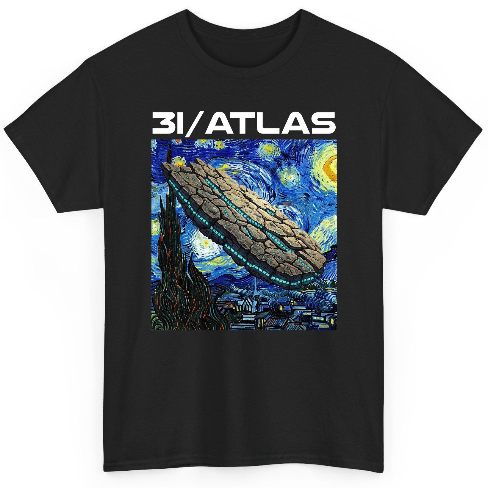 31 Atlas van gogh sci-fi mashup T-Shirt Black product mockup