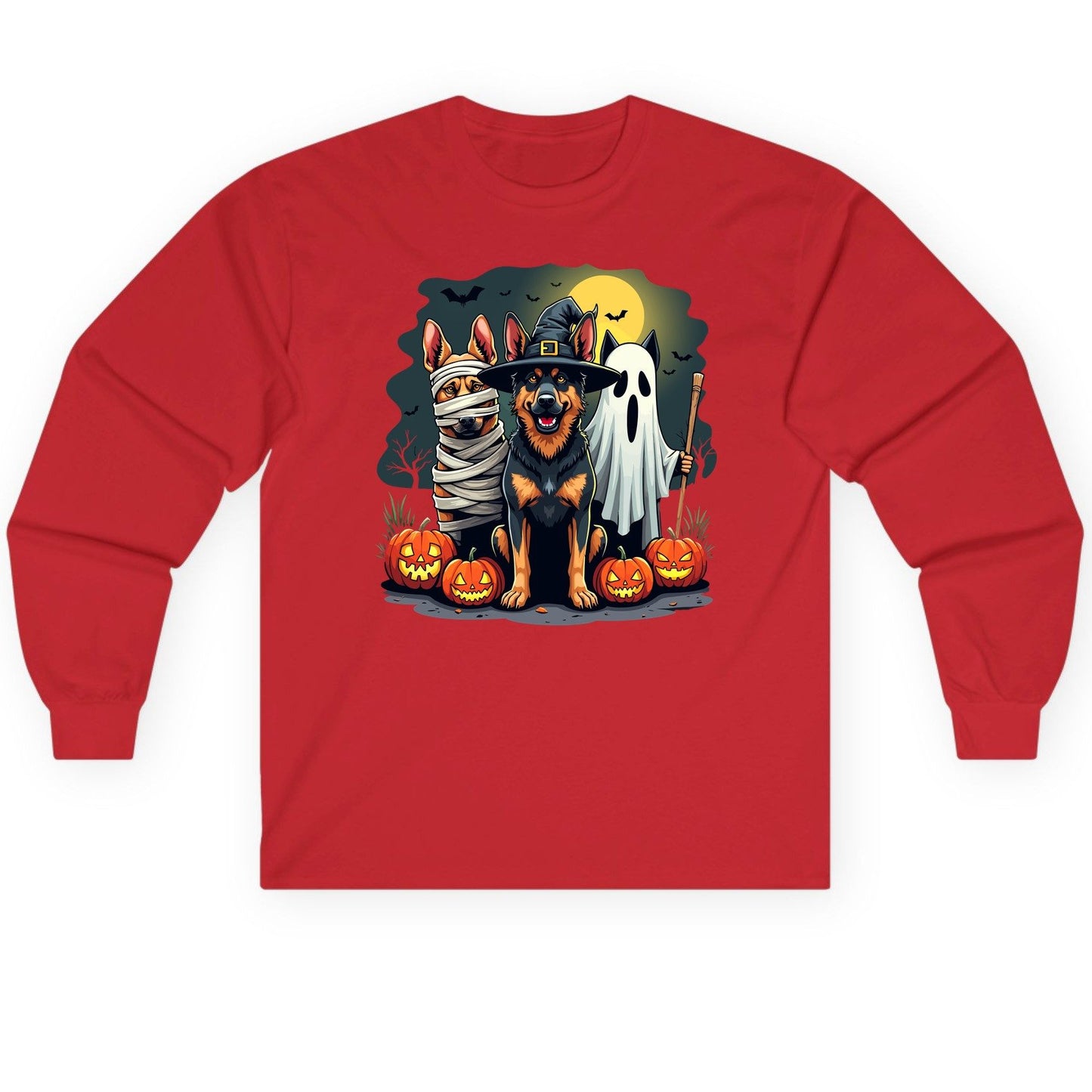 Halloween Dogs in Costumes Halloween dogs Long Sleeve Tee Red product mockup