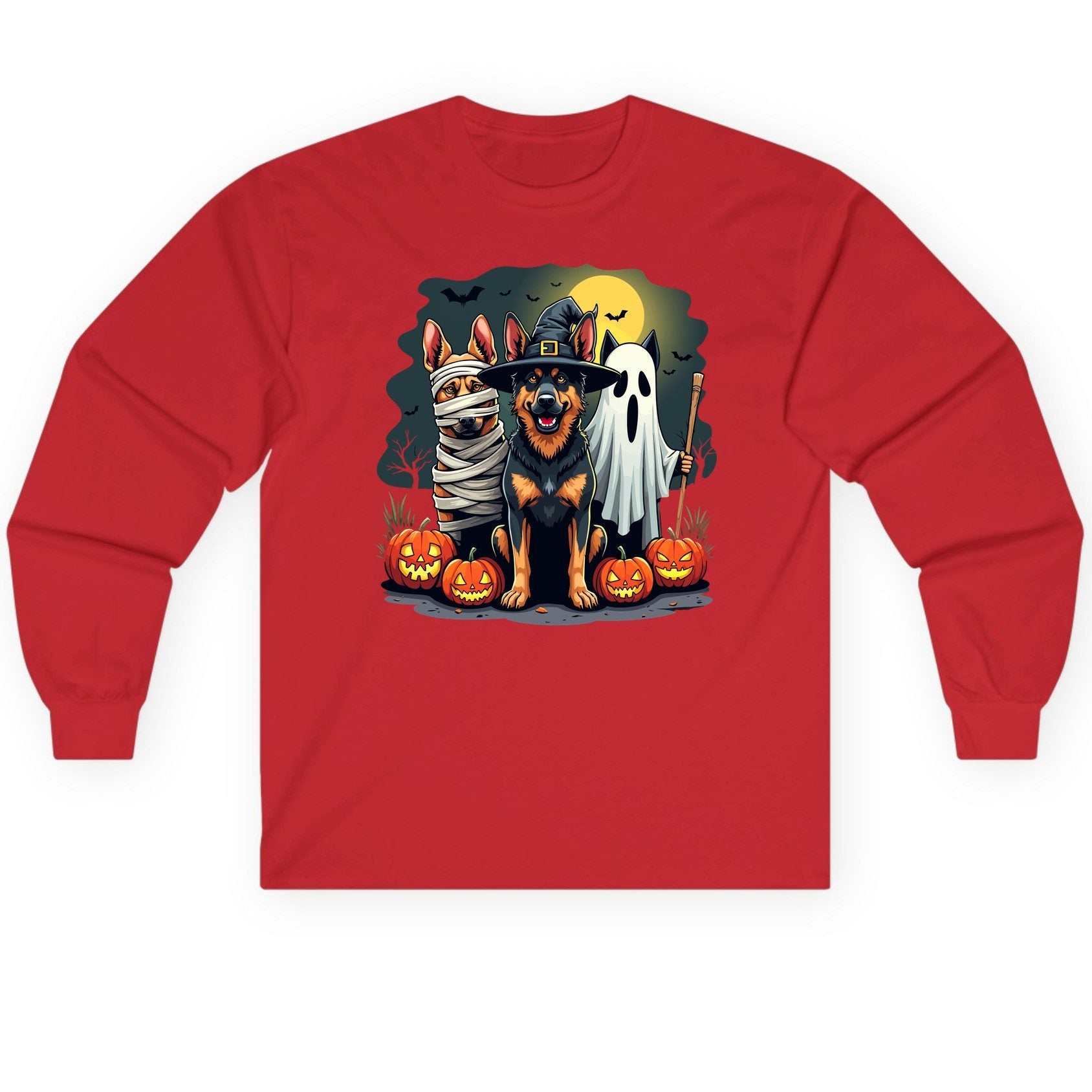 Halloween Dogs in Costumes Halloween dogs Long Sleeve Tee Red product mockup