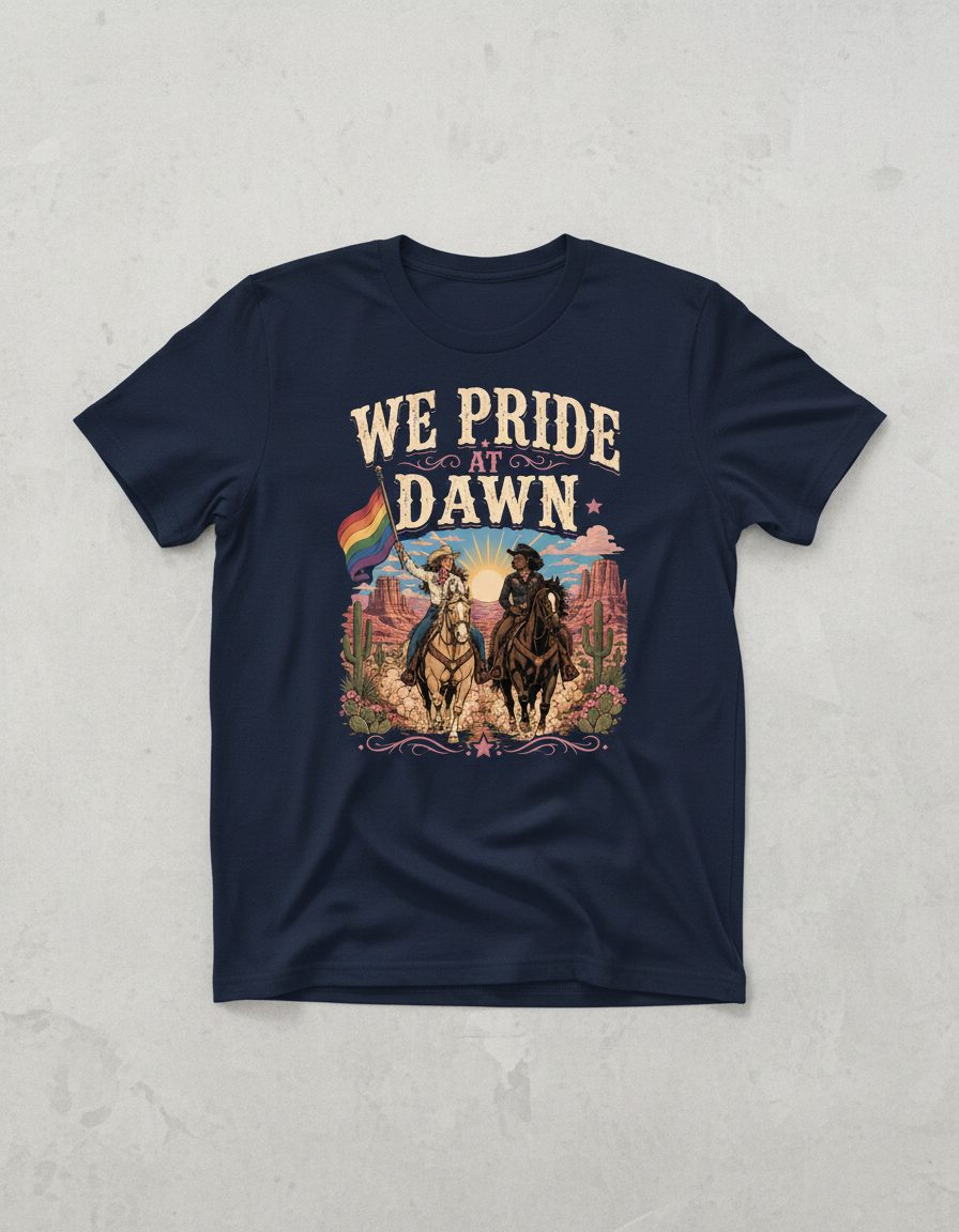 We Pride at Dawn Retro Lgbtq T-Shirt - product mockup - Navy