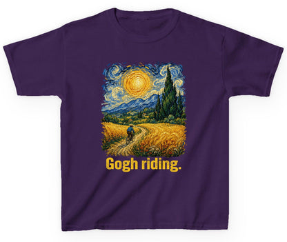 Gogh Riding art parody Youth T-Shirt Purple product mockup