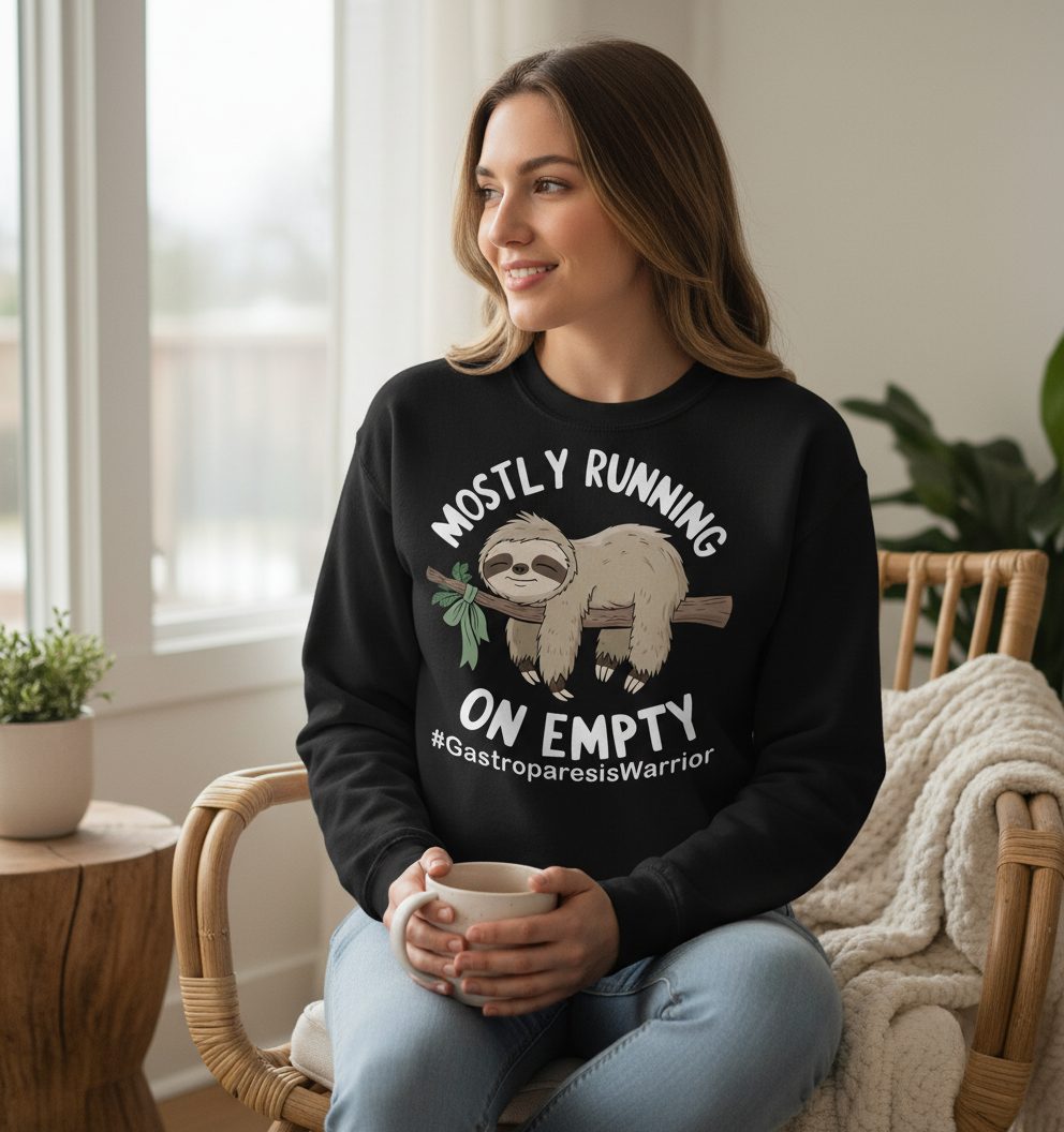 Mostly Running on Empty Gastroparesiswarrior gastroparesis awareness Sweatshirt Black lifestyle mockup