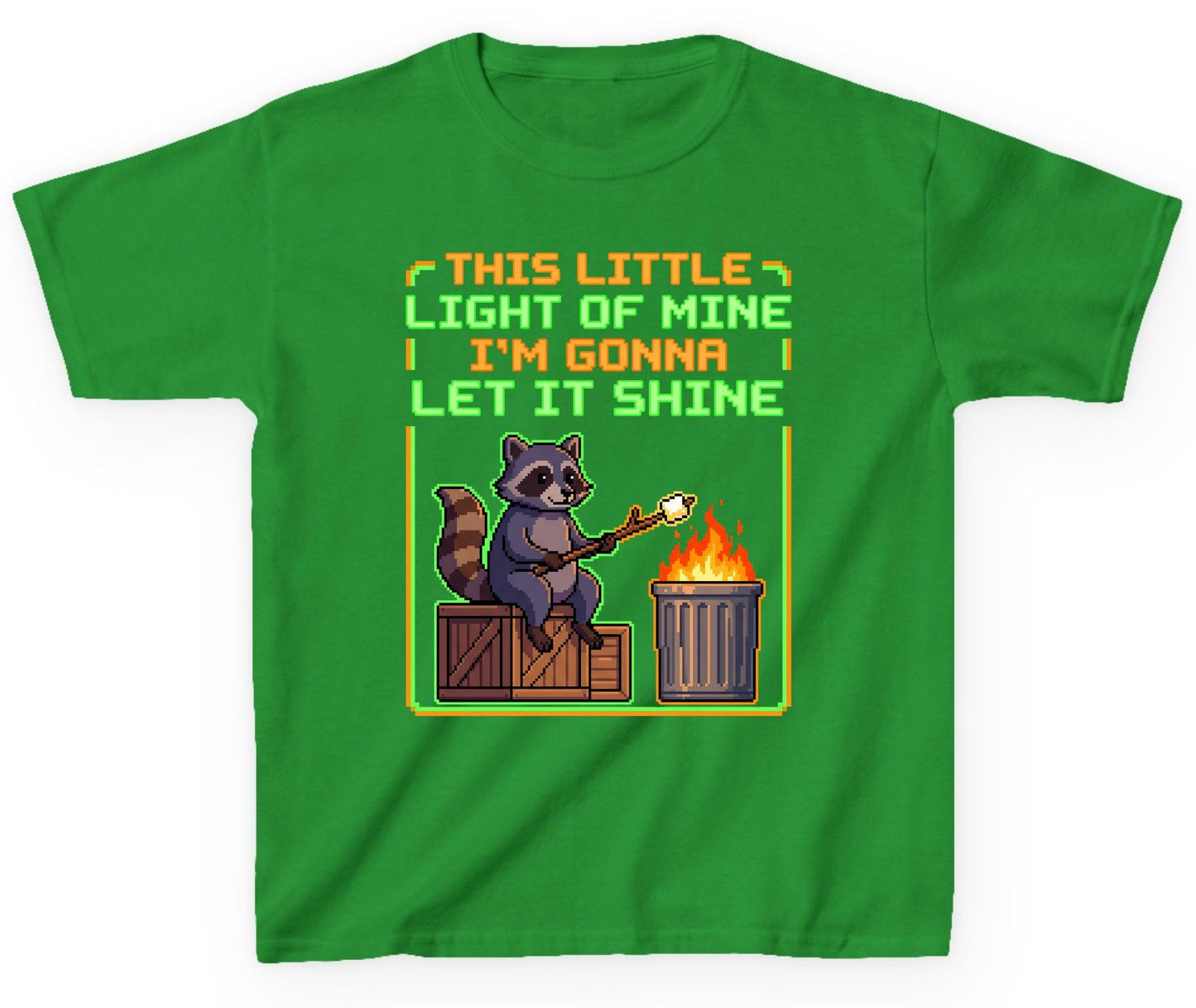 THIS LITTLE LIGHT OF MINE I'M GONNA LET IT SHINE Raccoon Youth T-Shirt Irish Green product mockup