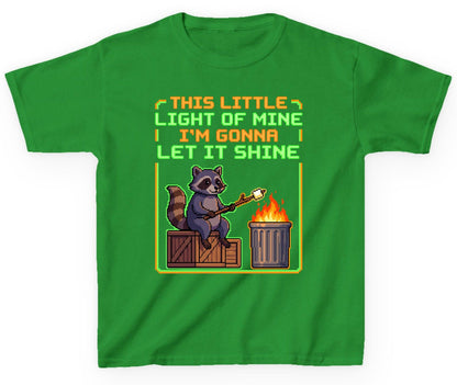 THIS LITTLE LIGHT OF MINE I'M GONNA LET IT SHINE Raccoon Youth T-Shirt Irish Green product mockup