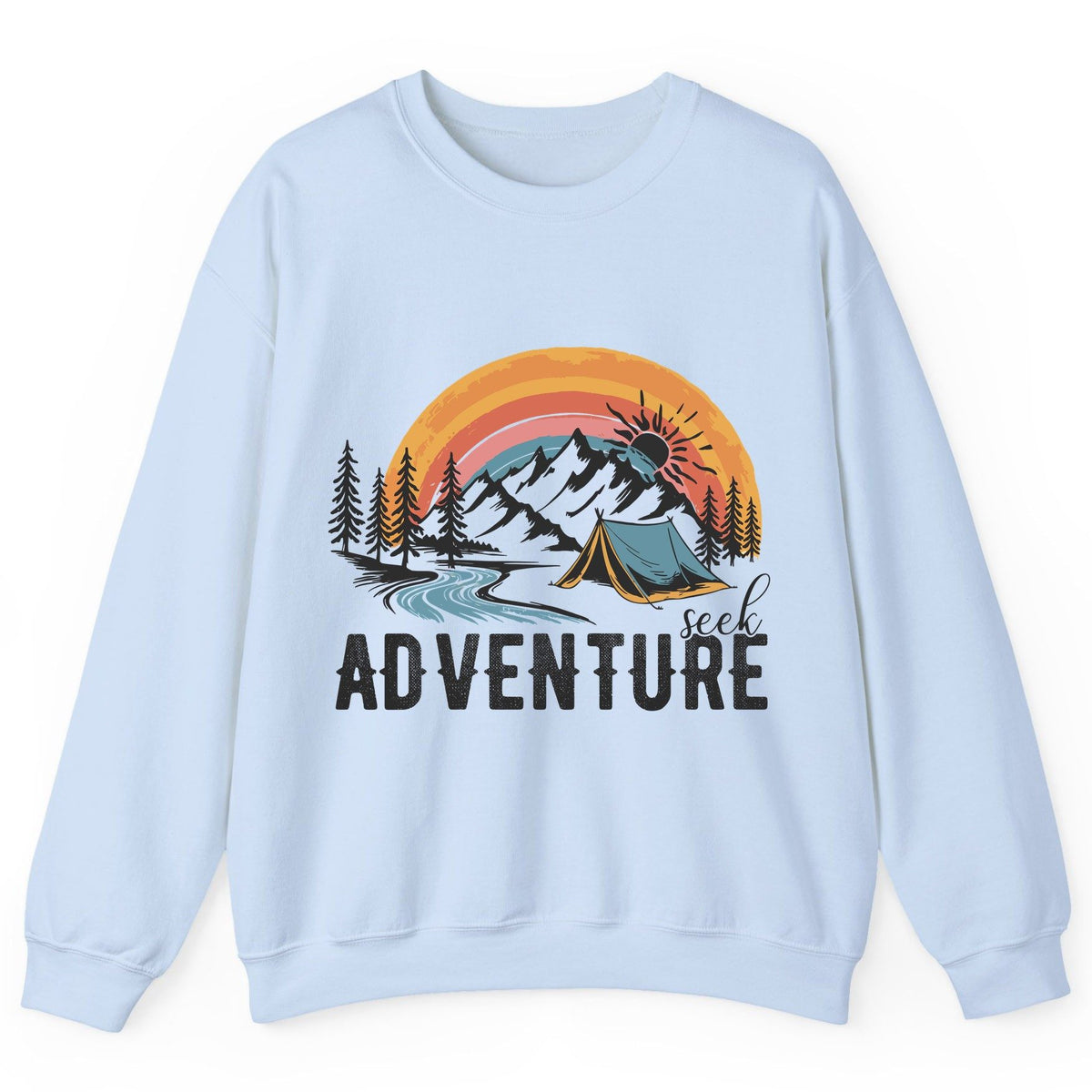 Seek Adventure camping Sweatshirt Light Blue product mockup