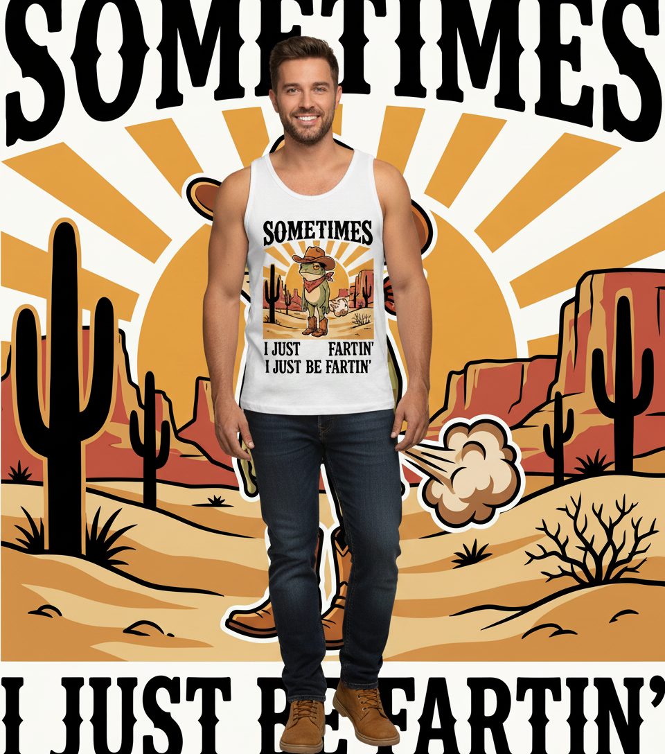 Sometimes It Just Be Fartin' cowboy frog Tank Top White lifestyle mockup