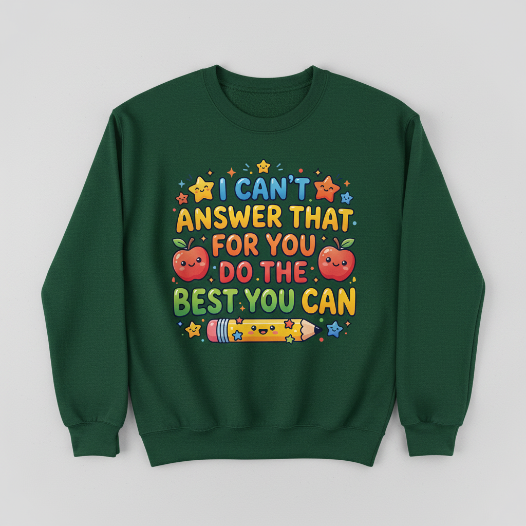I Can't Answer That For You Cute Teacher Saying Sweatshirt - Forest Green