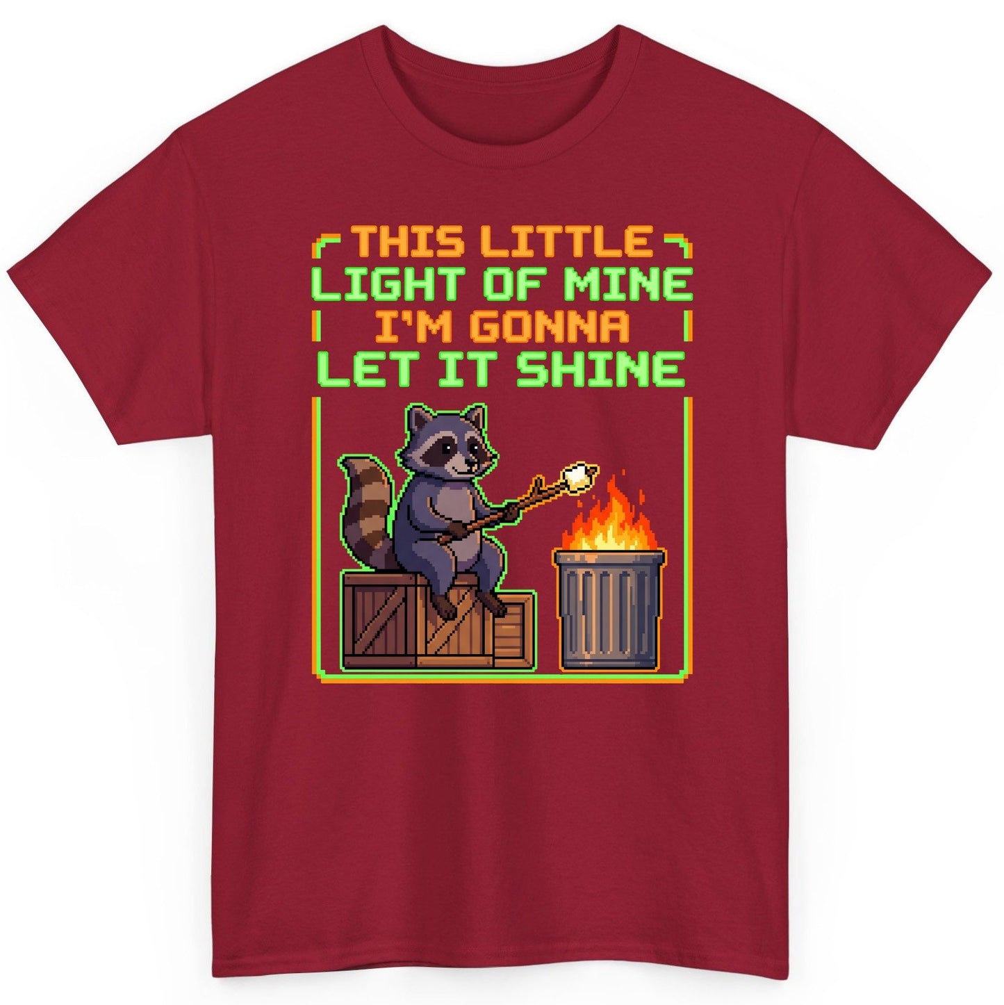 THIS LITTLE LIGHT OF MINE I'M GONNA LET IT SHINE Raccoon T-Shirt Cardinal Red product mockup