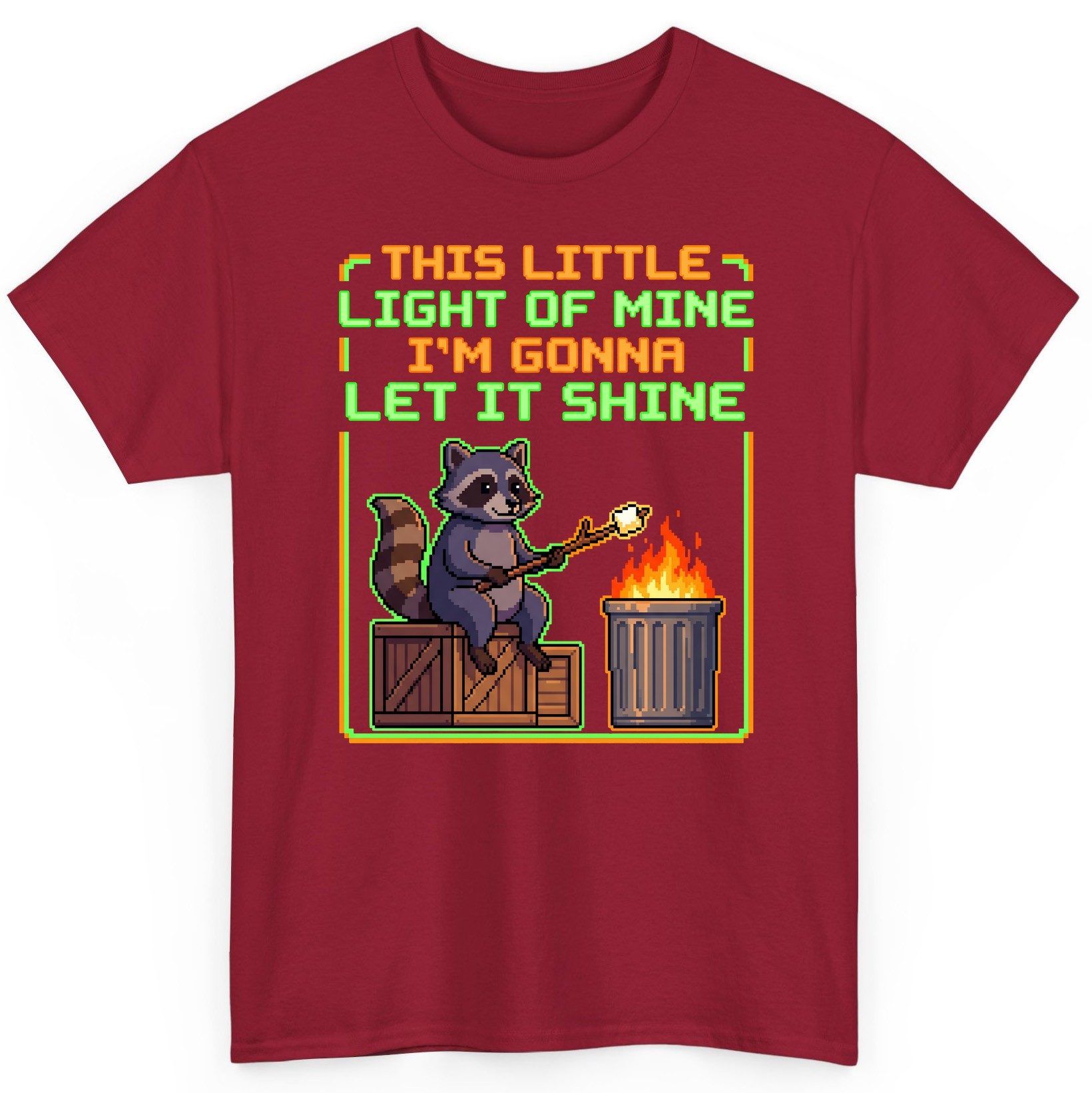THIS LITTLE LIGHT OF MINE I'M GONNA LET IT SHINE Raccoon T-Shirt Cardinal Red product mockup