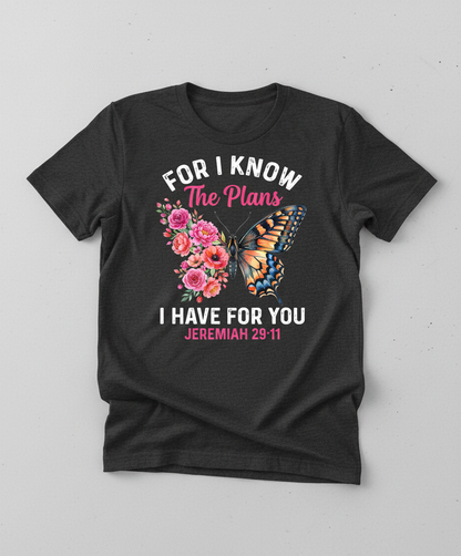 Jeremiah 29:11 Butterfly Floral Christian Verse T-Shirt - Dark Heather
