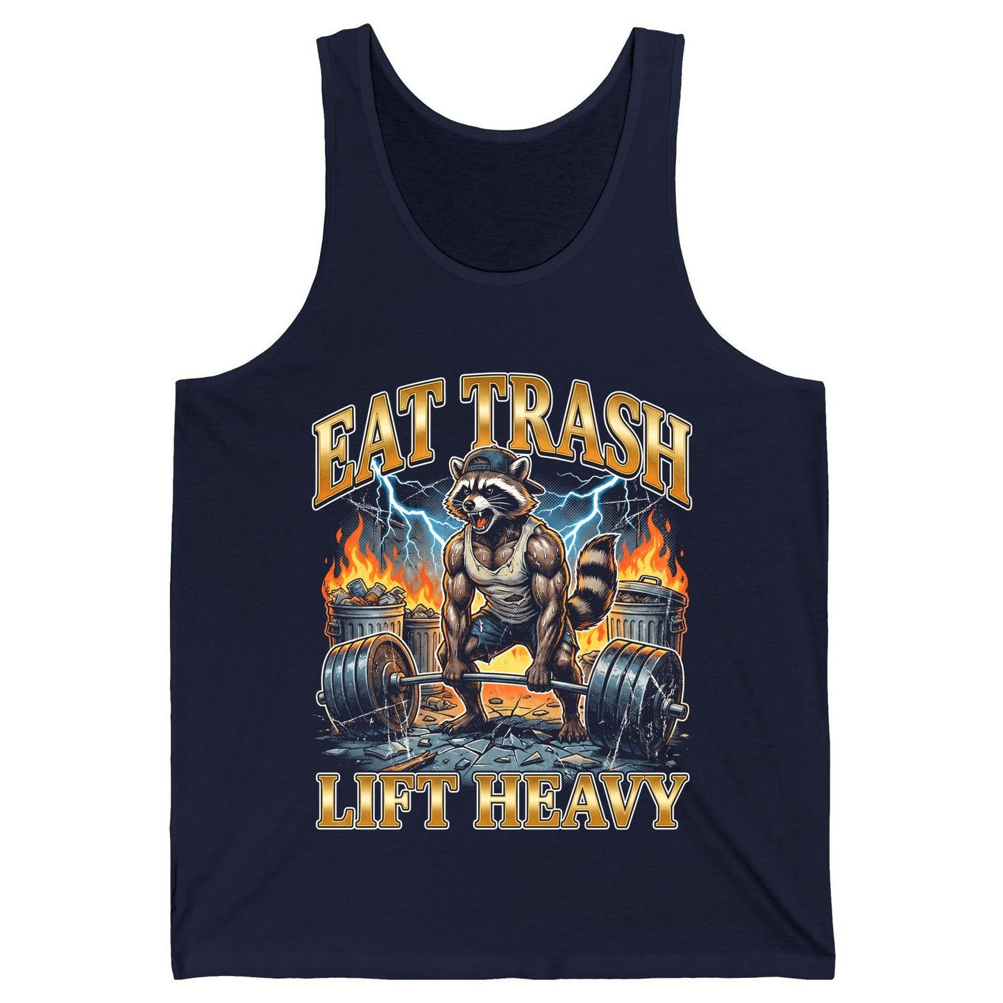 Eat Trash Lift Heavy raccoon Tank Top Navy product mockup