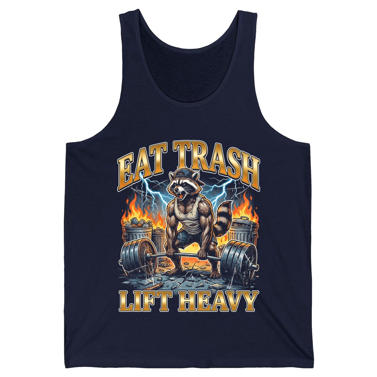 Eat Trash Lift Heavy raccoon Tank Top Navy product mockup