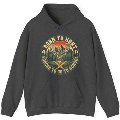 Born to Hunt Forced to Go to School hunting Hoodie Dark Heather product mockup