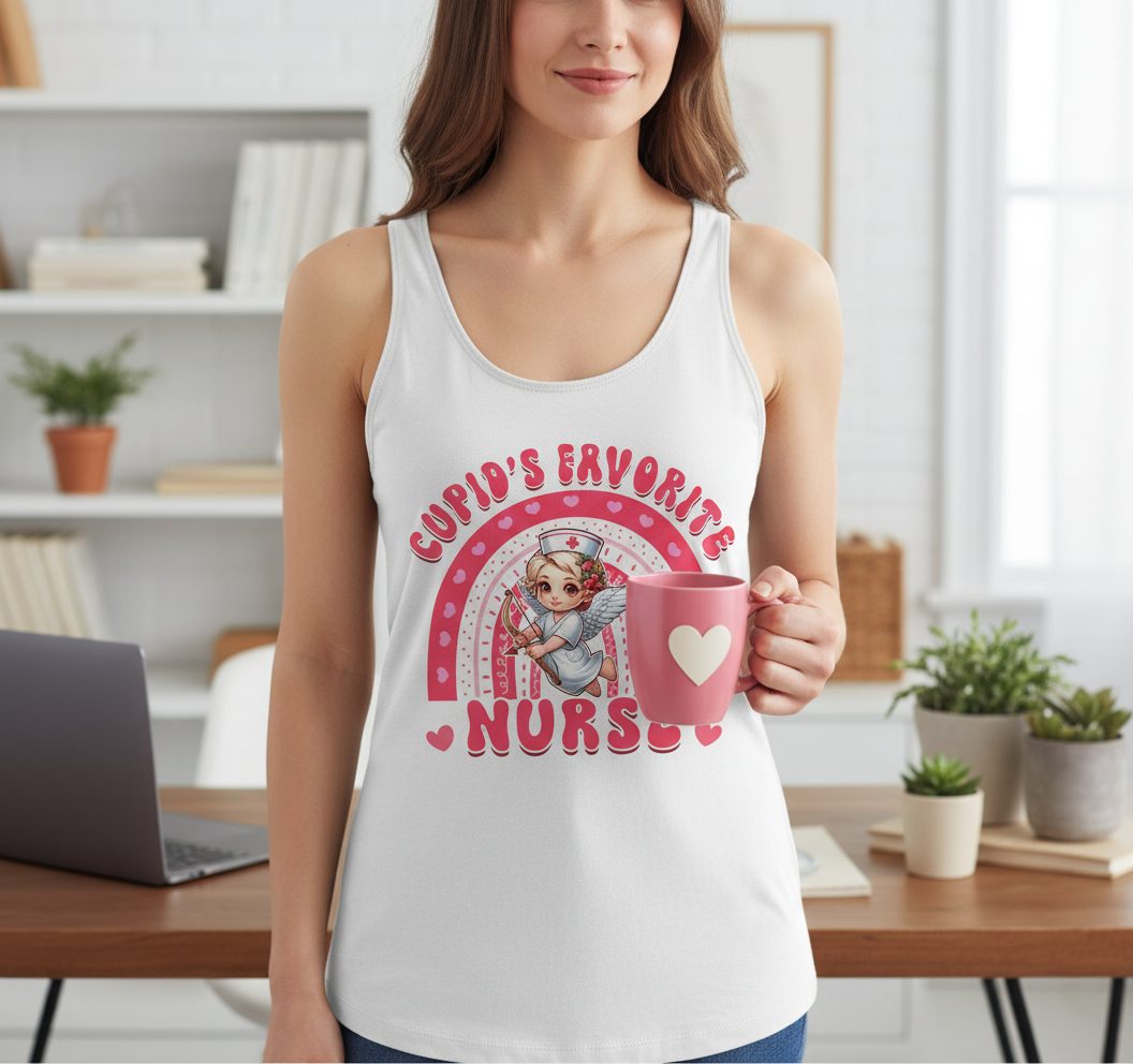 Cupid's Favorite Nurse nurse Tank Top White lifestyle mockup