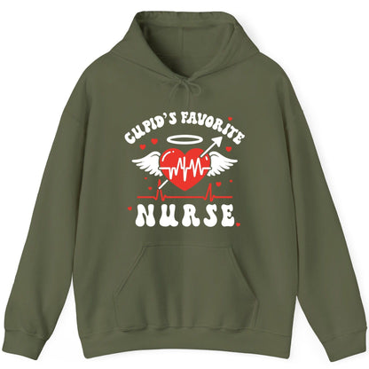 Cupid's Favorite Nurse nursing Hoodie Military Green product mockup
