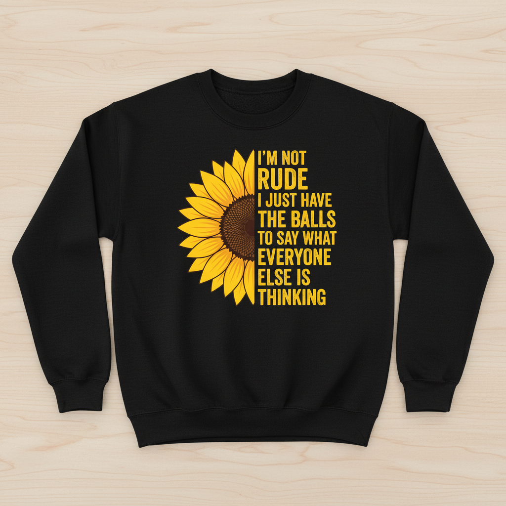 Sunflower I'm Not Rude Funny Sarcastic Quote Sweatshirt - Black