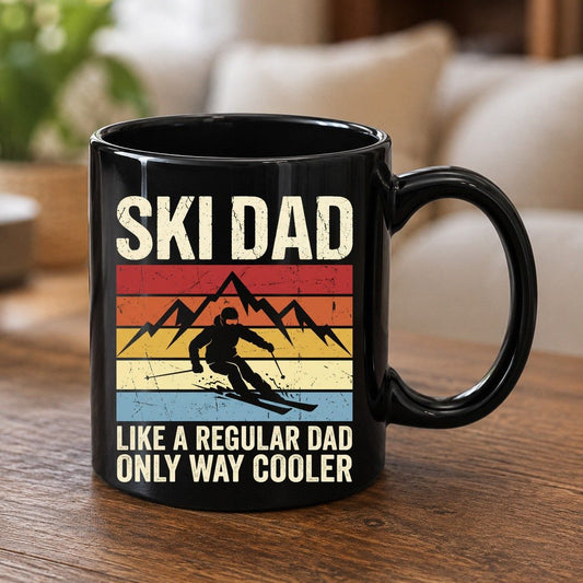 Ski Dad Like a Regular Dad Only Way Cooler skiing Black Mug Black product mockup