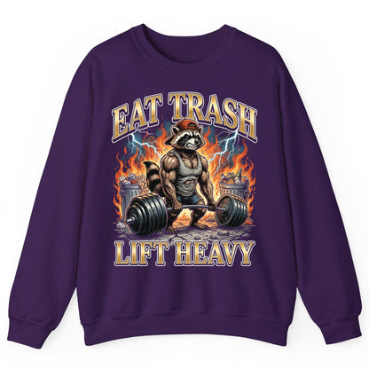 Eat Trash Lift Heavy raccoon Sweatshirt Purple product mockup