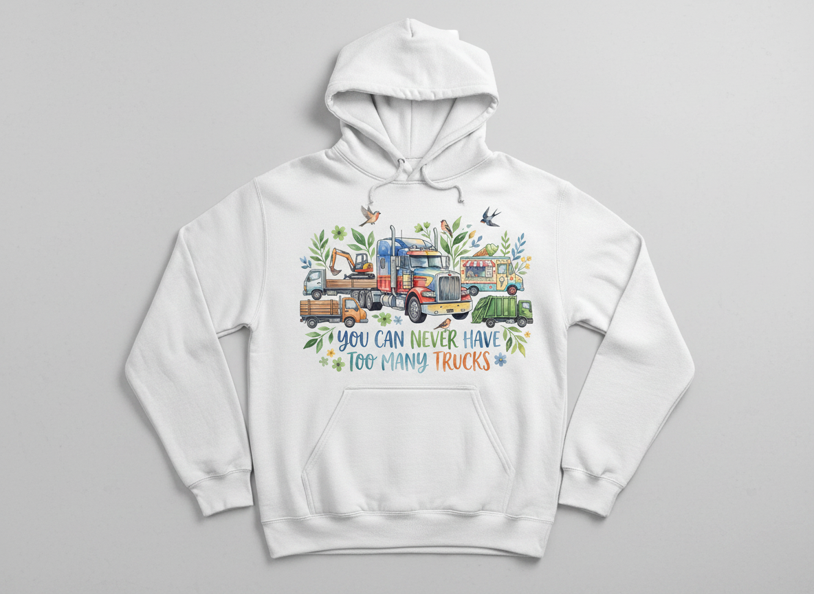 You Can Never Have Too Many Trucks Watercolor Design Hoodie - White