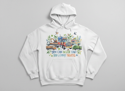 You Can Never Have Too Many Trucks Watercolor Design Hoodie - White