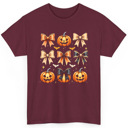 Cute Halloween Pumpkins and Bows Halloween T-Shirt Maroon product mockup