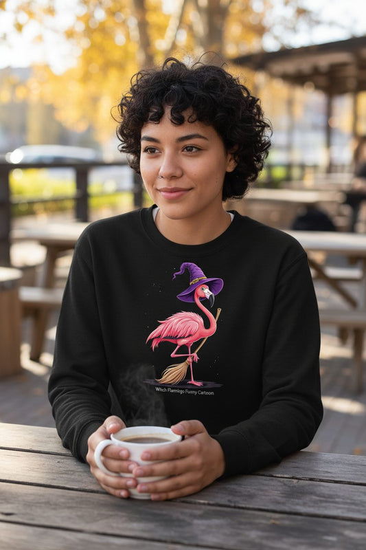 Witch Flamingo flamingo Sweatshirt Black lifestyle mockup