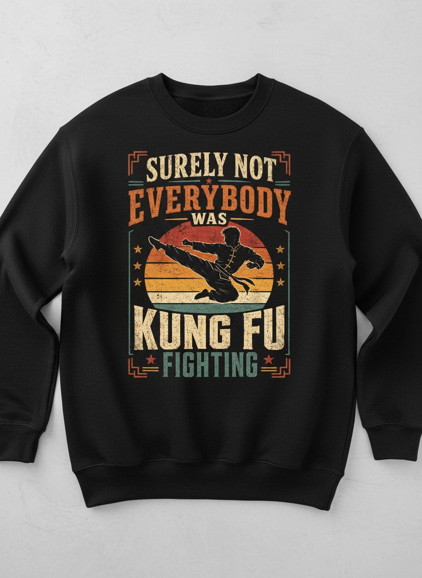 Surely Not Everybody Was Kung Fu Fighting Funny Martial Arts Sweatshirt - product mockup - Black