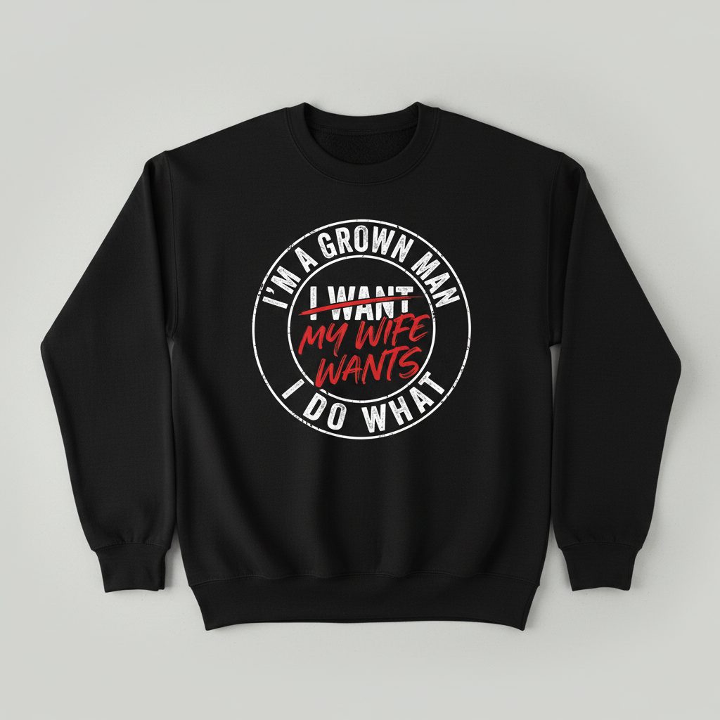 I'm a Grown Man I Do What I Want My Wife Wants Sweatshirt - product mockup - Black