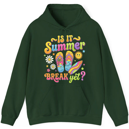 Is It Summer Break Yet Retro Vacation Hoodie - product mockup - Forest Green
