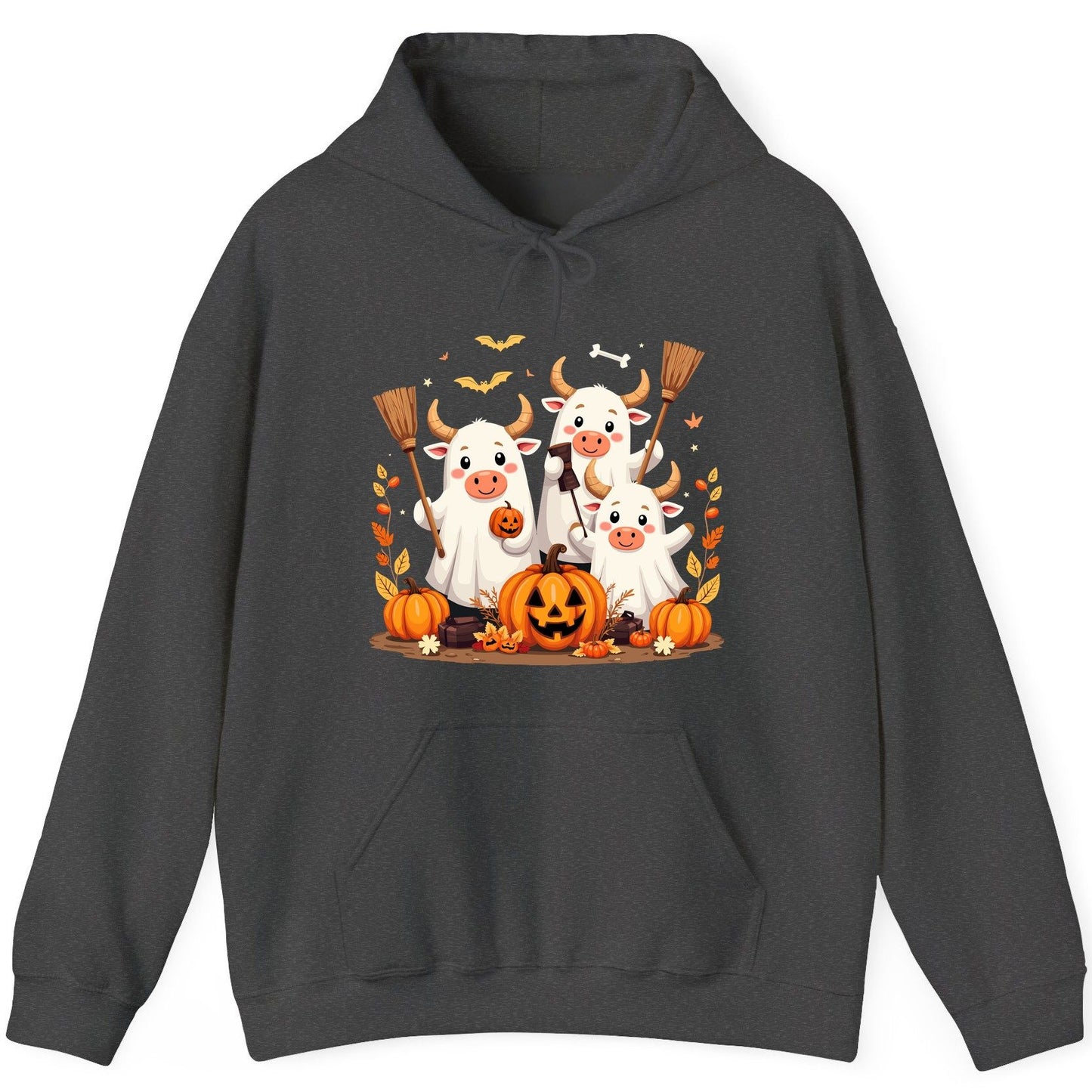Cute Ghost Cows Halloween cows Hoodie Dark Heather product mockup