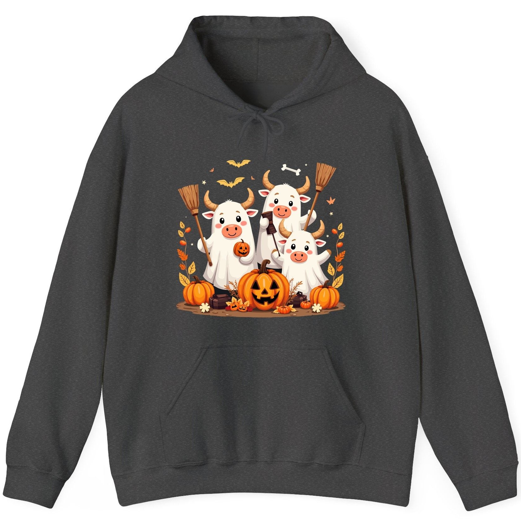 Cute Ghost Cows Halloween cows Hoodie Dark Heather product mockup