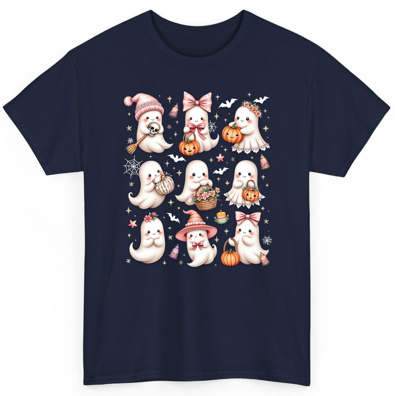 Cute Pink Halloween Ghosts cute Halloween ghosts T-Shirt Navy product mockup