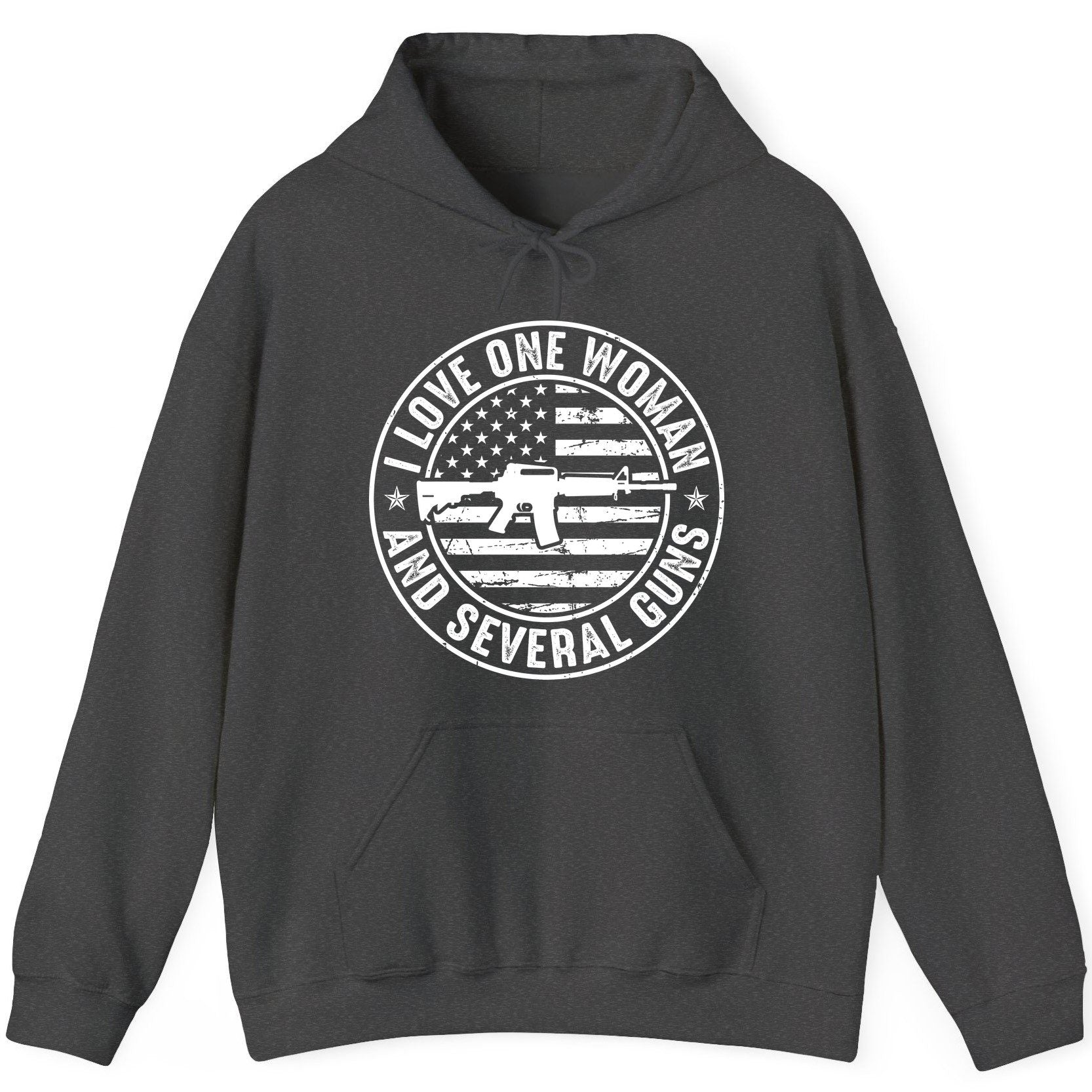 I LOVE ONE WOMAN AND Several GUNS Funny Gun Owners Hoodie - product mockup - Dark Heather