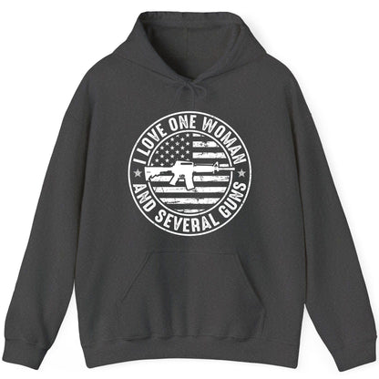 I LOVE ONE WOMAN AND Several GUNS Funny Gun Owners Hoodie - product mockup - Dark Heather