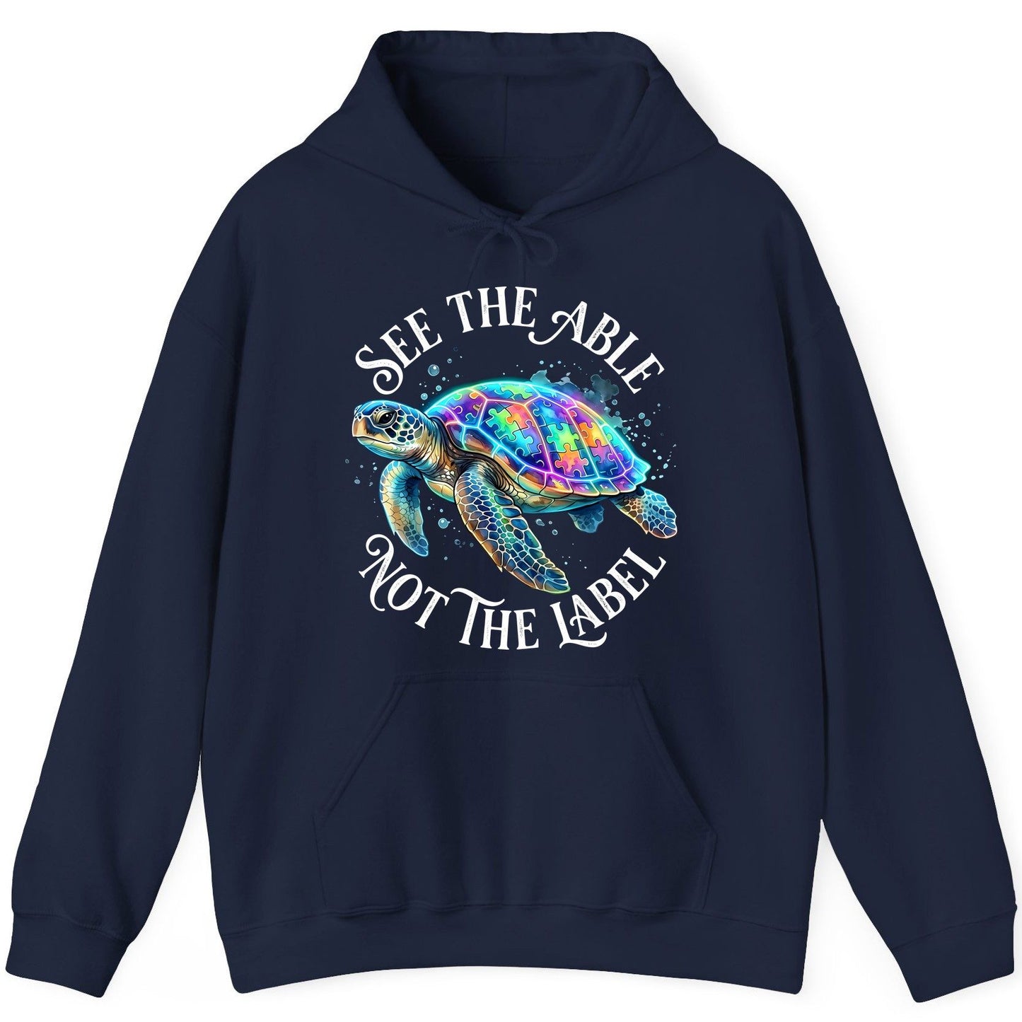 See the Able Not the Label Autism Awareness Hoodie - product mockup - Navy