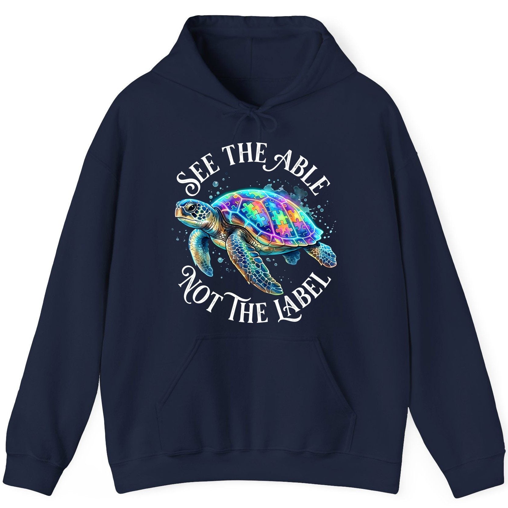 See the Able Not the Label Autism Awareness Hoodie - product mockup - Navy