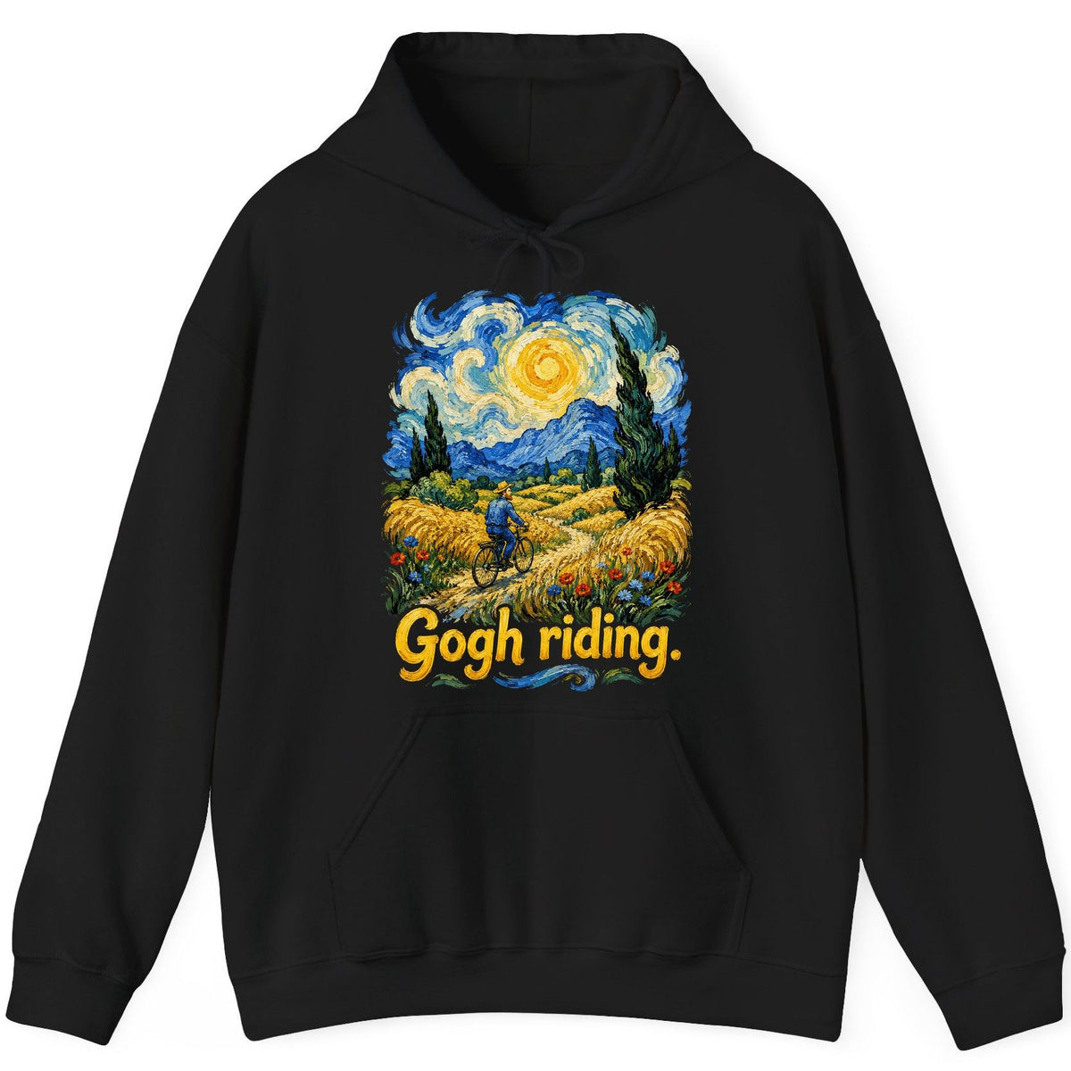 Gogh Riding van gogh art parody Hoodie Black product mockup