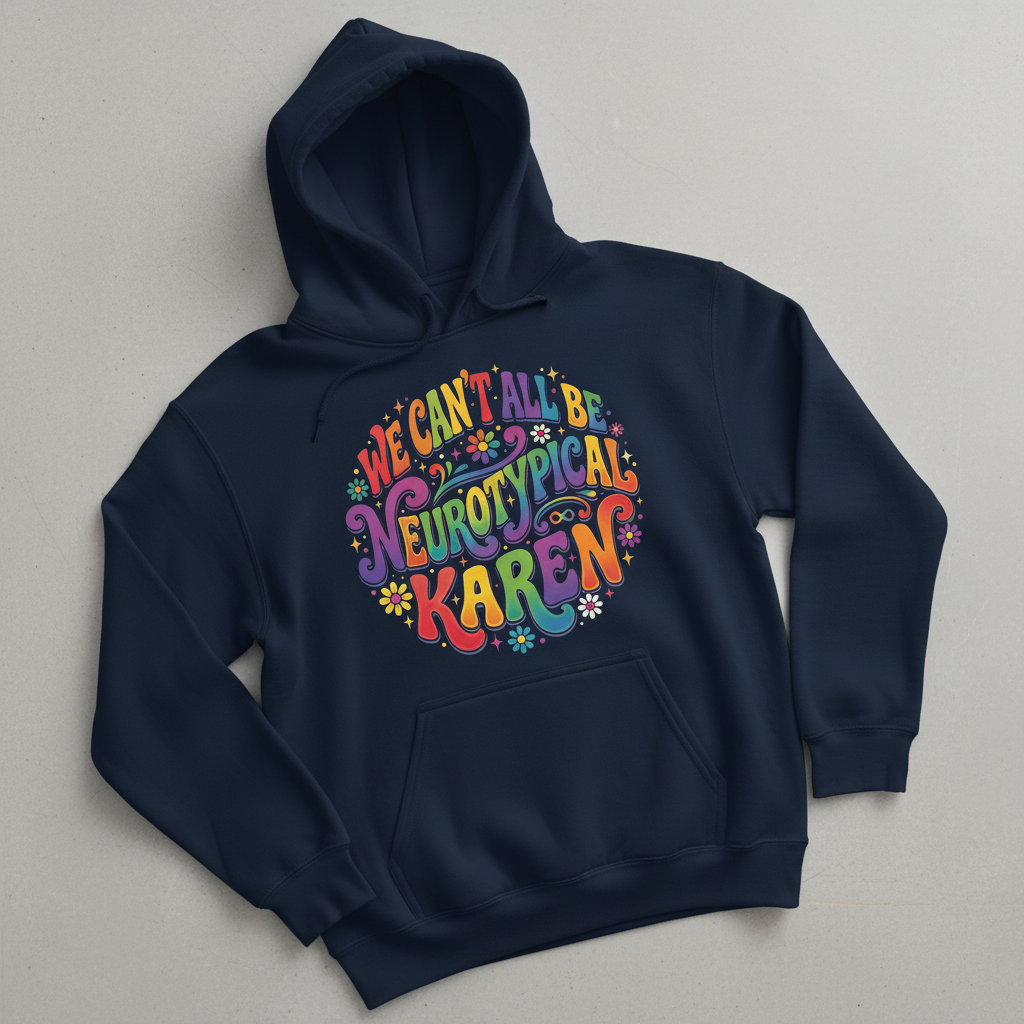 We Can't All Be Neurotypical Karen Groovy Retro Design Hoodie - Navy