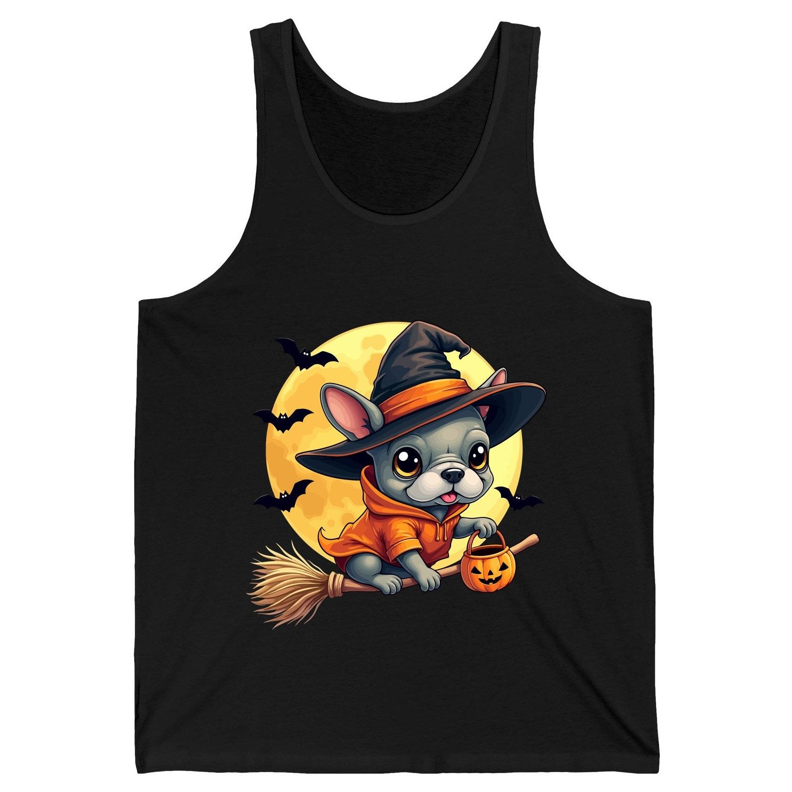 Cute Witch French Bulldog french bulldog Tank Top Black product mockup