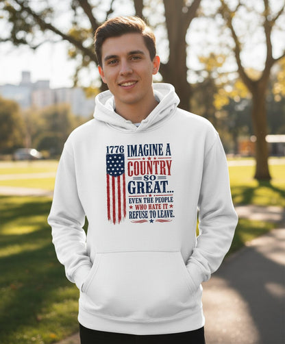 Imagine a Country So Great Patriotic Vintage American Hoodie - lifestyle model mockup - White