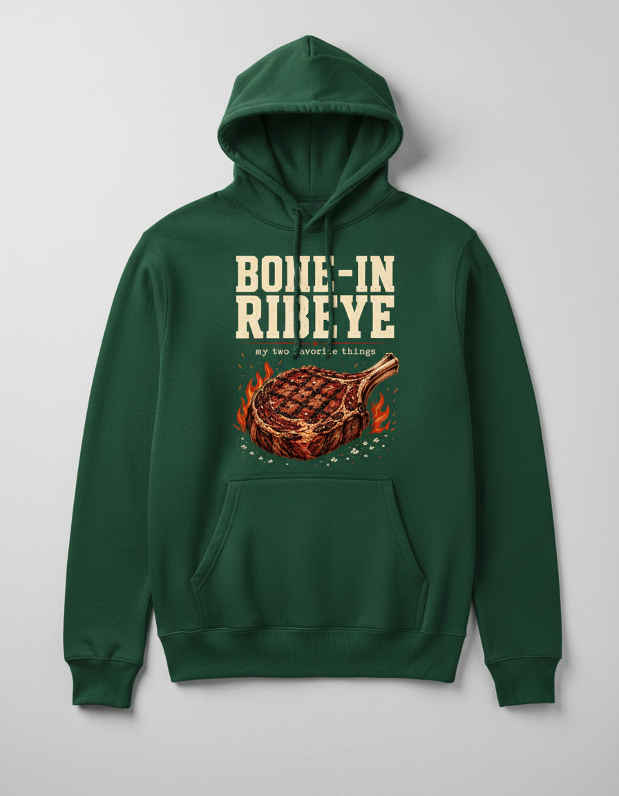 Bone-In Ribeye Steak Illustration Hoodie - Forest Green
