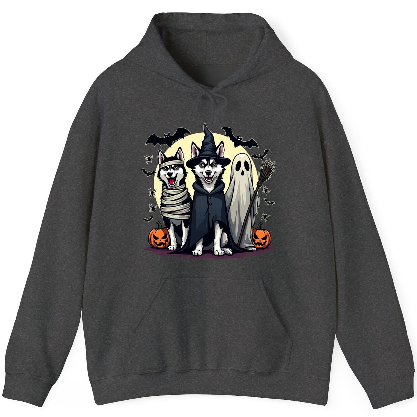 Halloween Huskies in Costumes Halloween huskies Hoodie Dark Heather product mockup