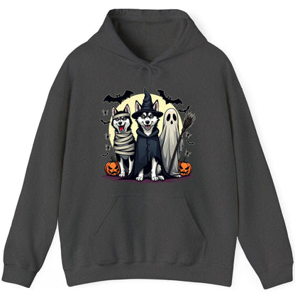 Halloween Huskies in Costumes Halloween huskies Hoodie Dark Heather product mockup
